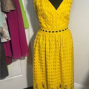 Elegant Yellow Lace Midi Dress